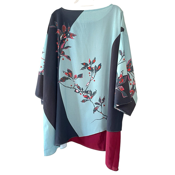 CITRON SANTA MONICA Women's Size 3X Aqua Floral Pullover 3/4 Sleeve Tunic Top - Picture 9 of 10